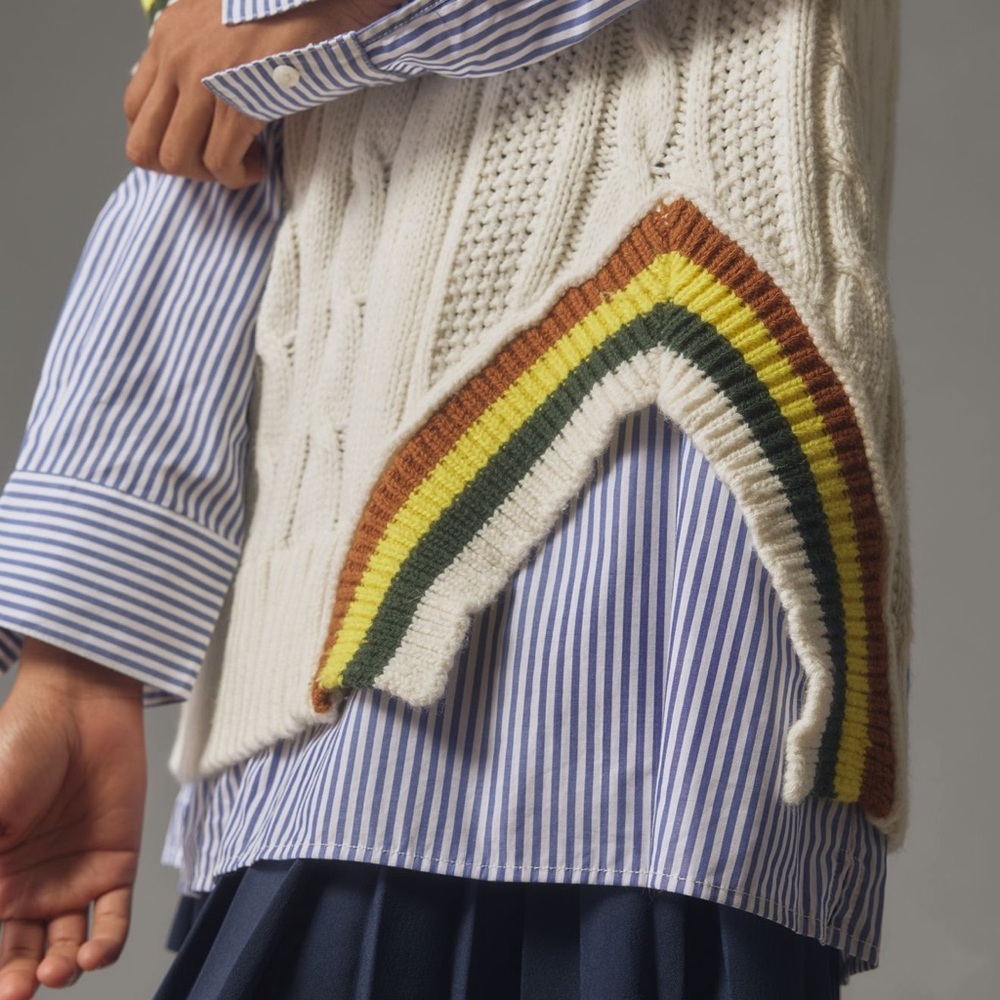 Anthropologie Maeve Collegiate V Neck Twofer Sweater NWT Size L - Picture 4 of 15